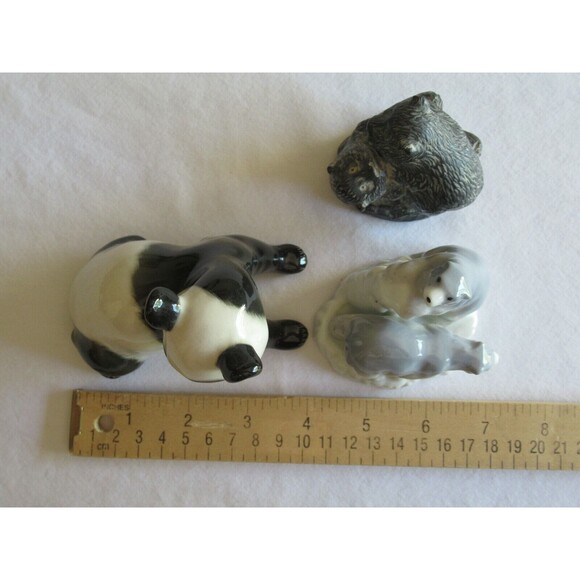 Vintage Lot of 3 Bear Figurines Panda Lomonosov Wolf Sculpture Canada Soapstone - Picture 2 of 12